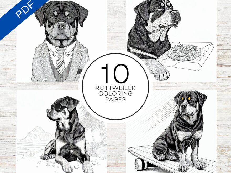 10 Rottweiler Coloring Pages Printable Dog Coloring Sheets For Teens Adults Dog Lovers Stress Relief And Relaxation Etsy