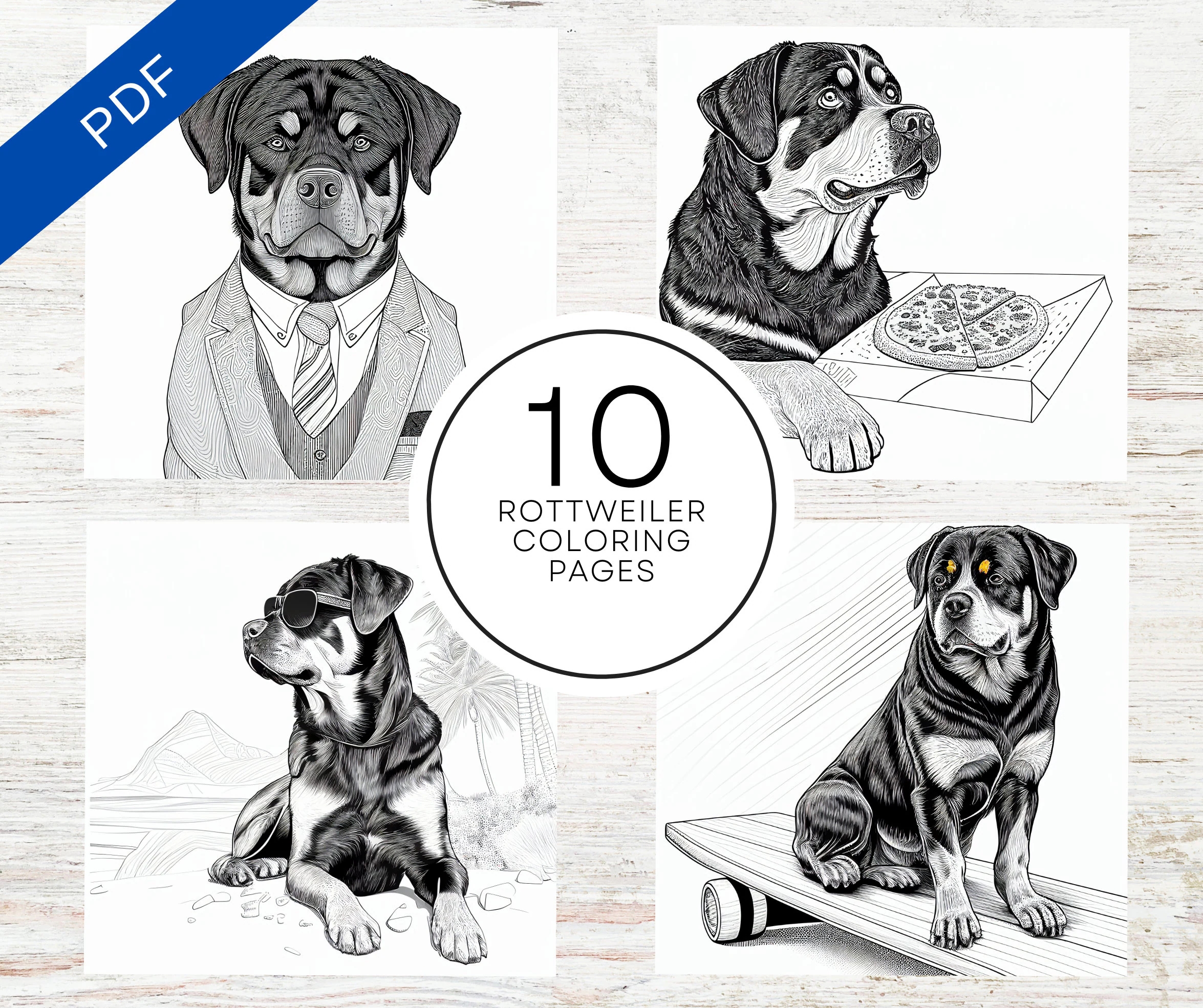 10 Rottweiler Coloring Pages Printable Dog Coloring Sheets For Teens Adults Dog Lovers Stress Relief And Relaxation Etsy