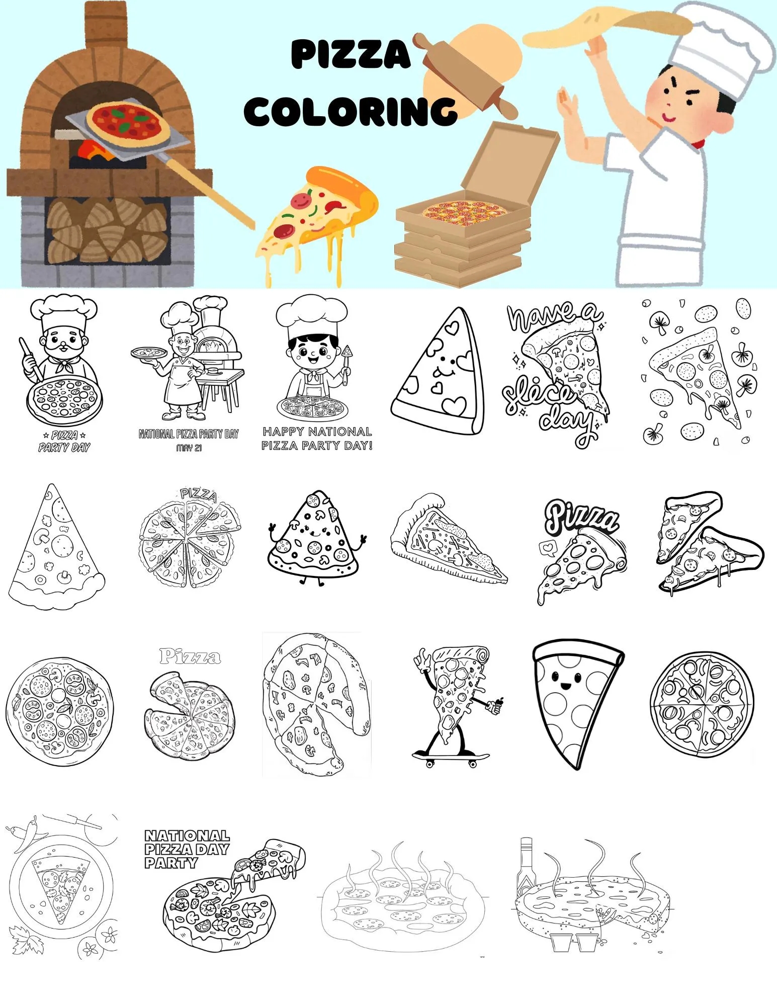 102 Printable National Pizza Day Coloring Pages Instant Download Kids Activity Pizza Coloring Cute Coloring Pages Pizza Party Etsy