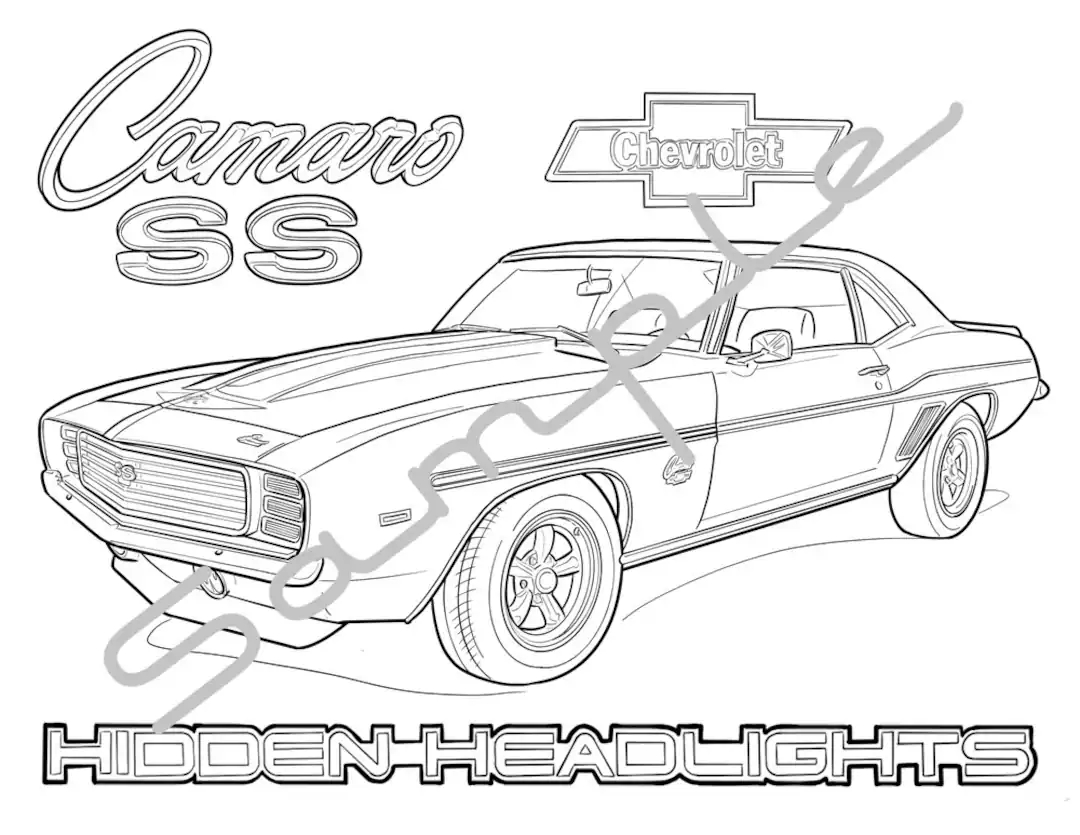1969 CHEVY CAMARO SS With Hidden Headlights Adult Coloring Page Printable Coloring Page Adults Digital Instant Download 1 Page Etsy