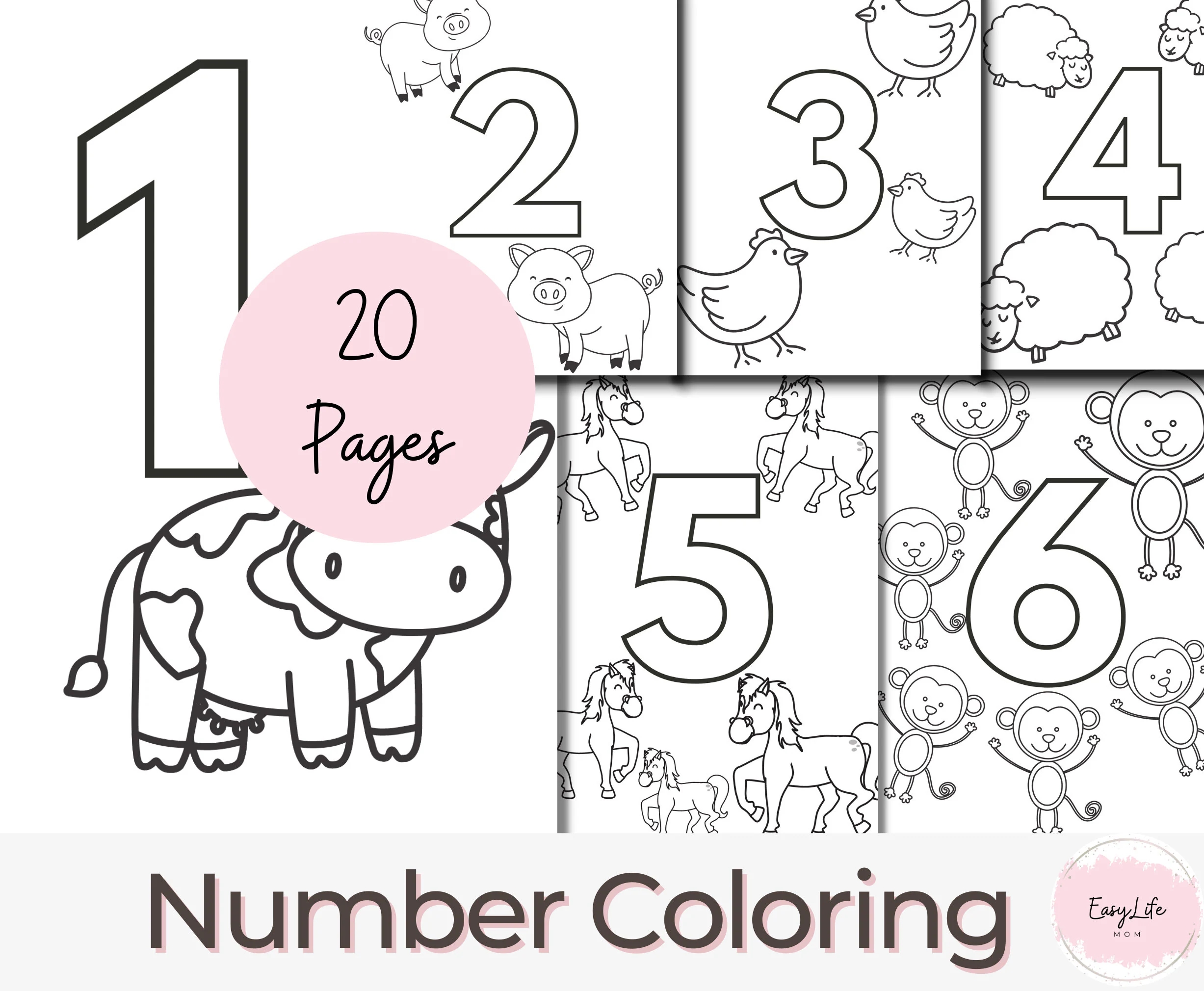 20 Printable Numbers Coloring Pages Coloring Page Preschool Activities Prek Worksheets Homeschool Printable Preschool Sheets Etsy