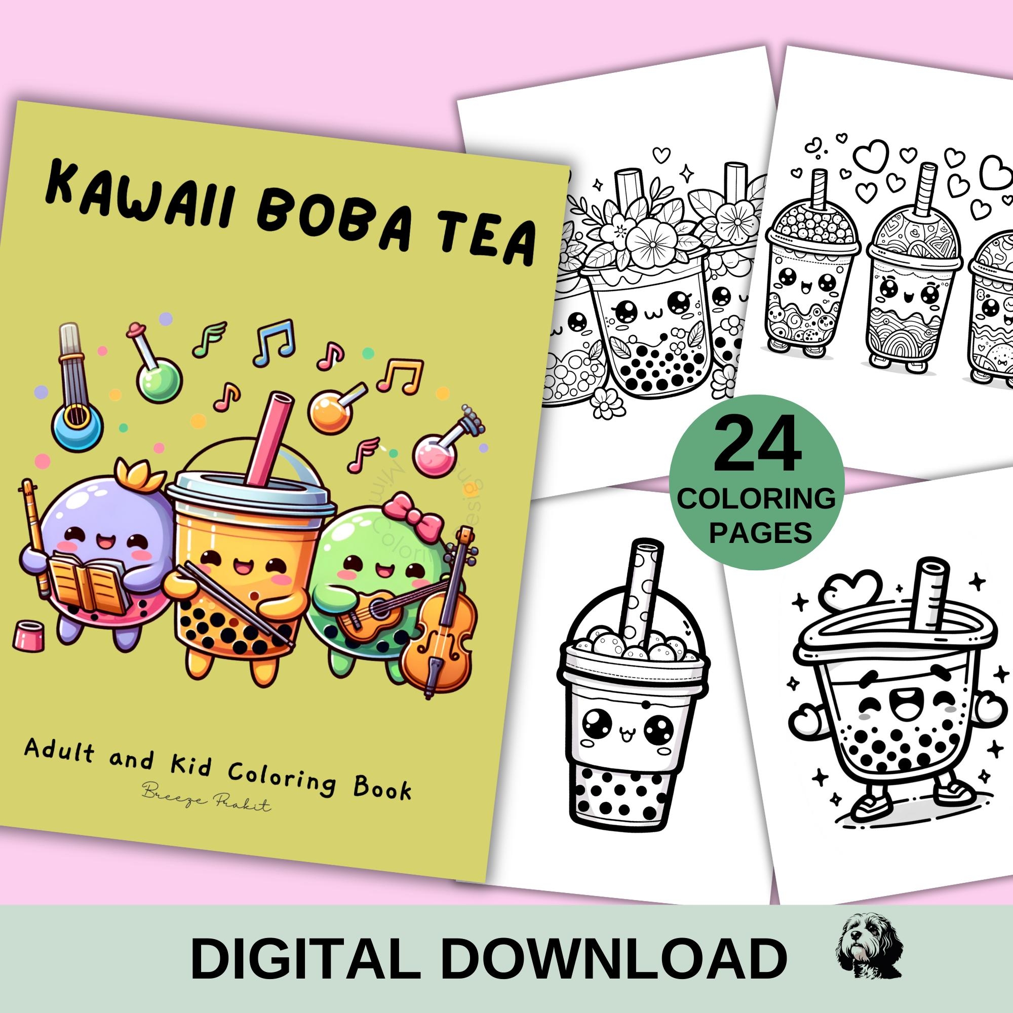 24 Kawaii Bubble Tea Coloring Pages For Adults And Kids Printable Coloring Book Kawaii Coloring Digital Download Etsy