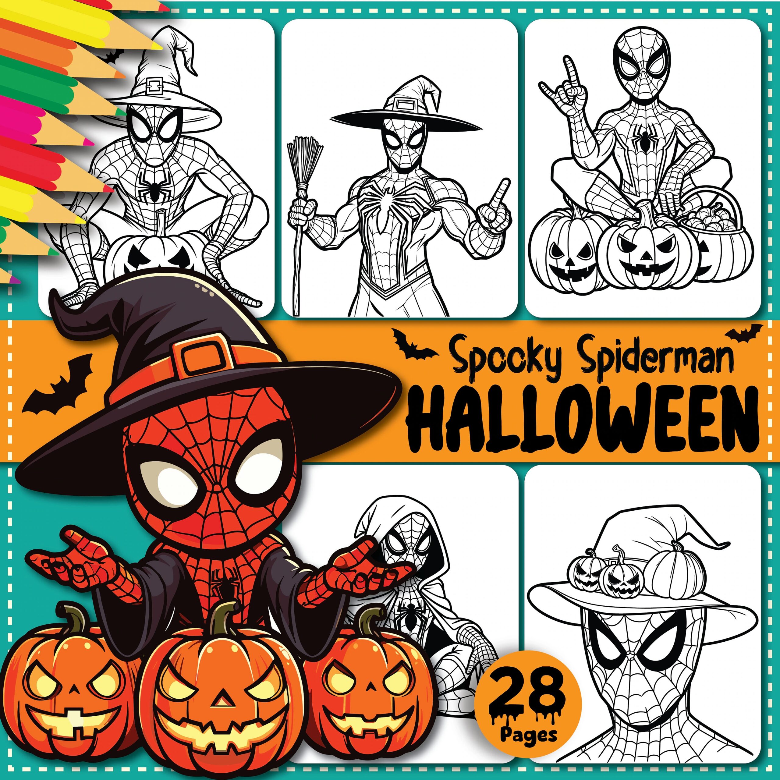 28 Printable Spooky Halloween Spiderman Coloring Pages For Kids Adults Halloween Coloring Sheets Cute Spiderman Gift Instant Download Etsy