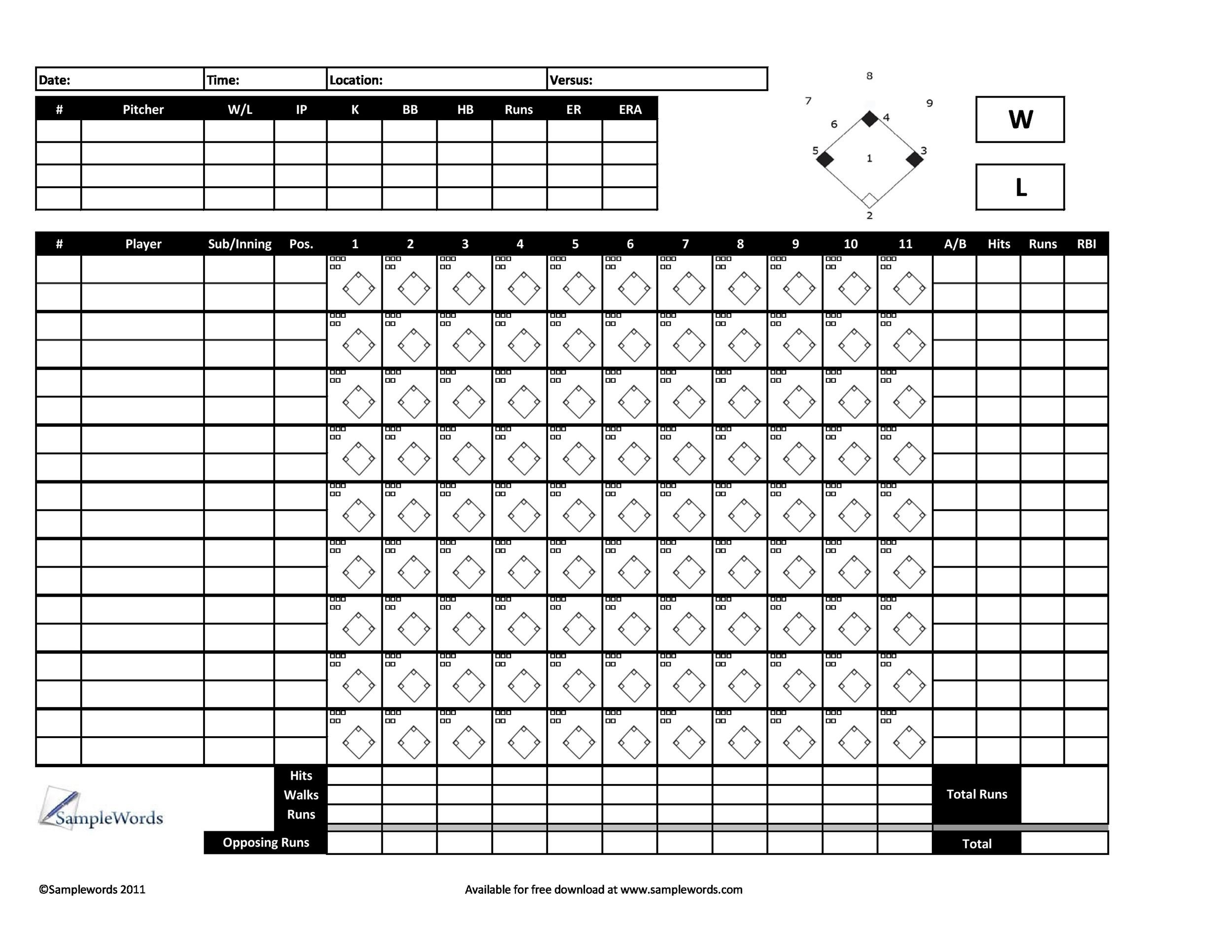 30 Printable Baseball Scoresheet Scorecard Templates TemplateLab 30 Printable Baseball Scoresheet Scorecard Templates TemplateLab