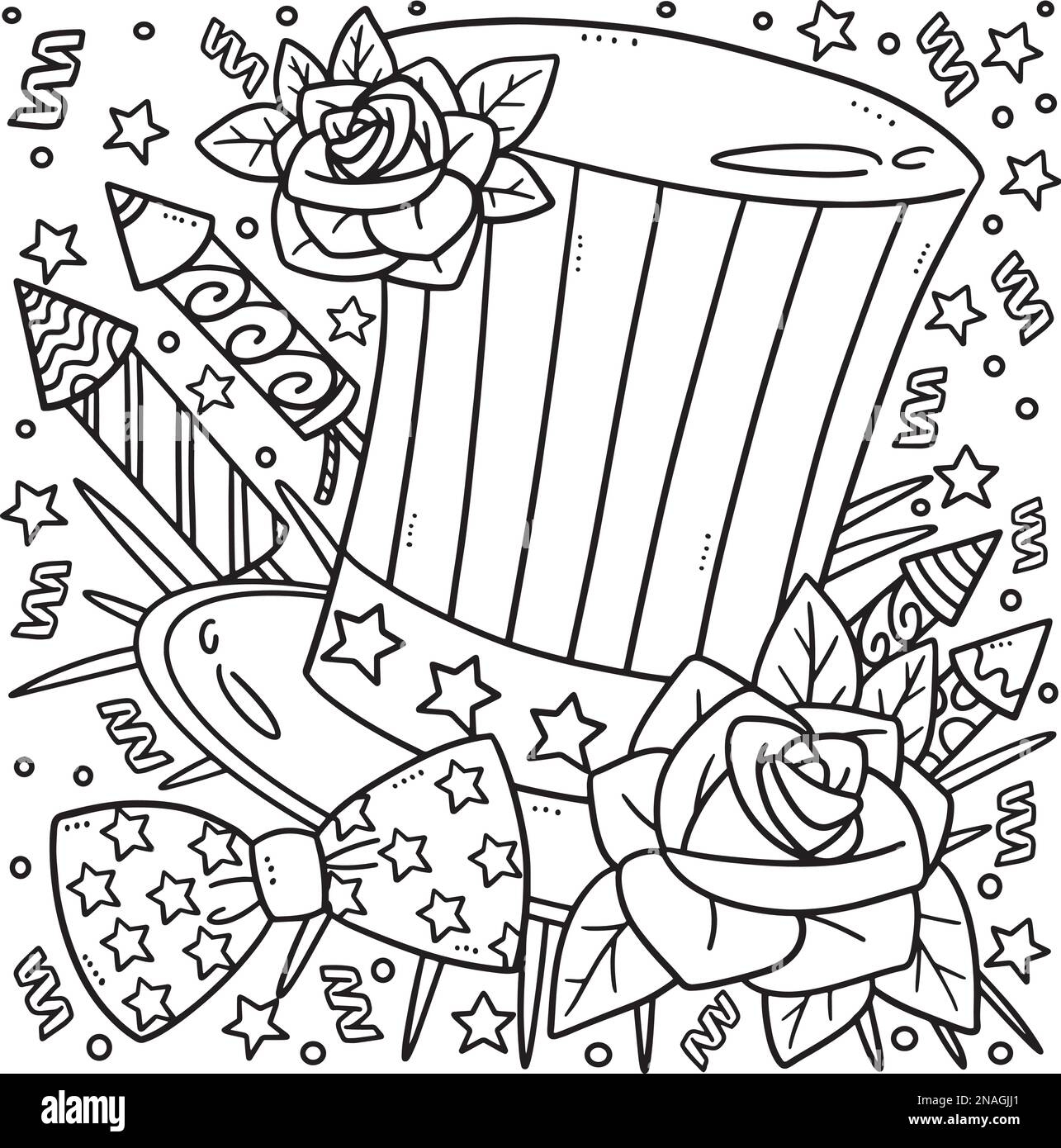 4th Of July American Top Hat Coloring Page Stock Vector Image Art Alamy