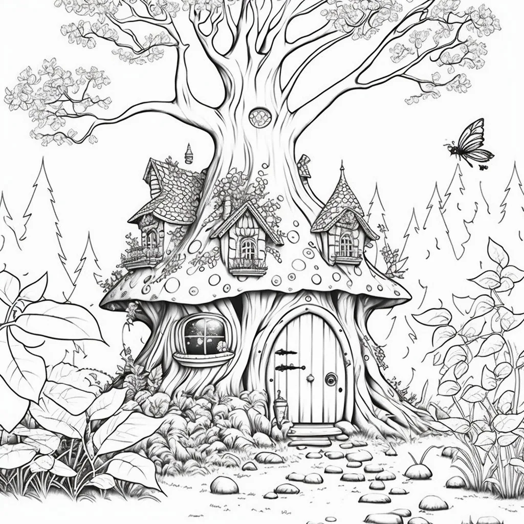 50 Adult Grayscale Coloring Pages Fairy Houses Adult Printable Book Book 2 Digital Download Not A Physical Product Etsy