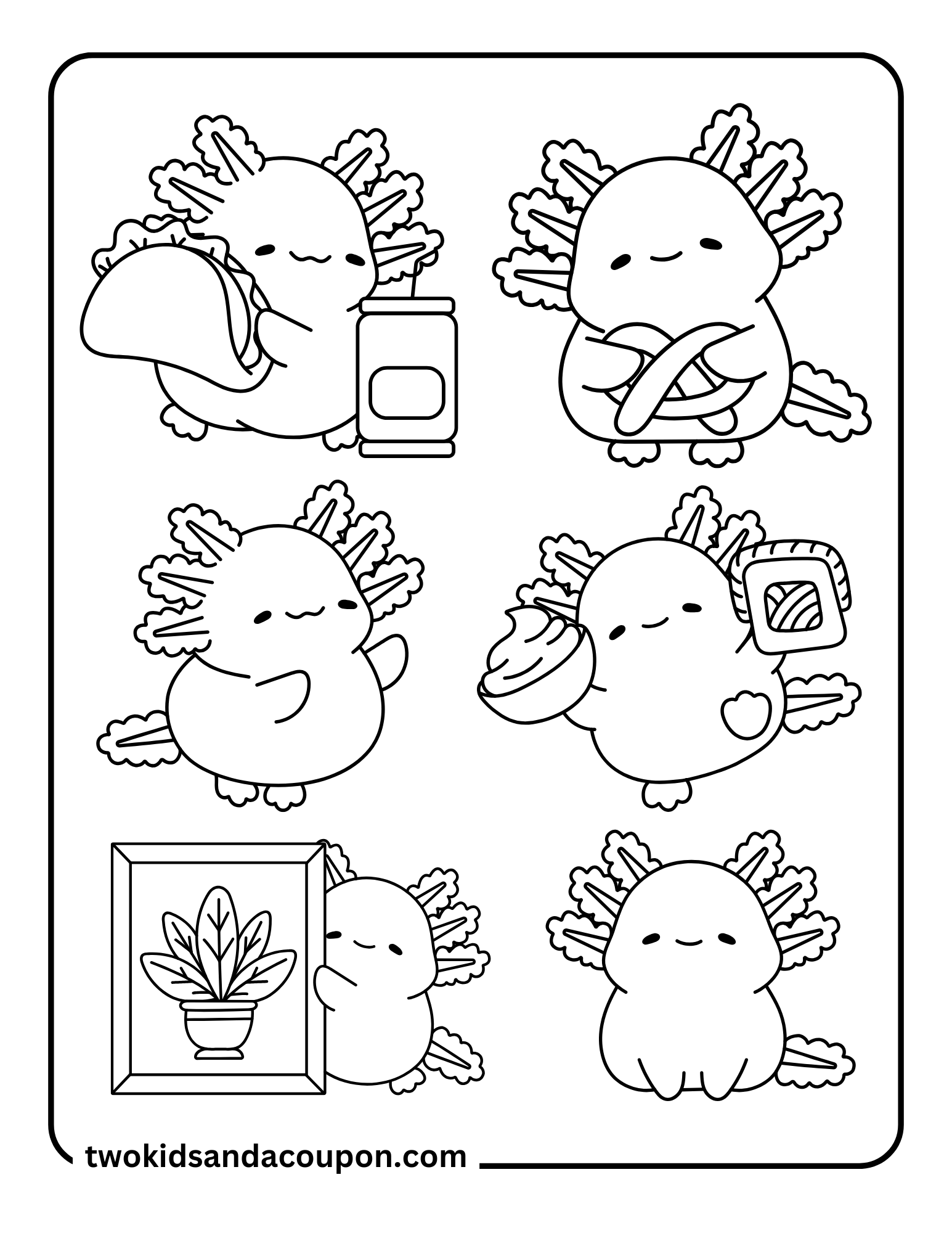 6 Cute Kawaii Axolotl Coloring Pages 6 Cute Kawaii Axolotl Coloring Pages