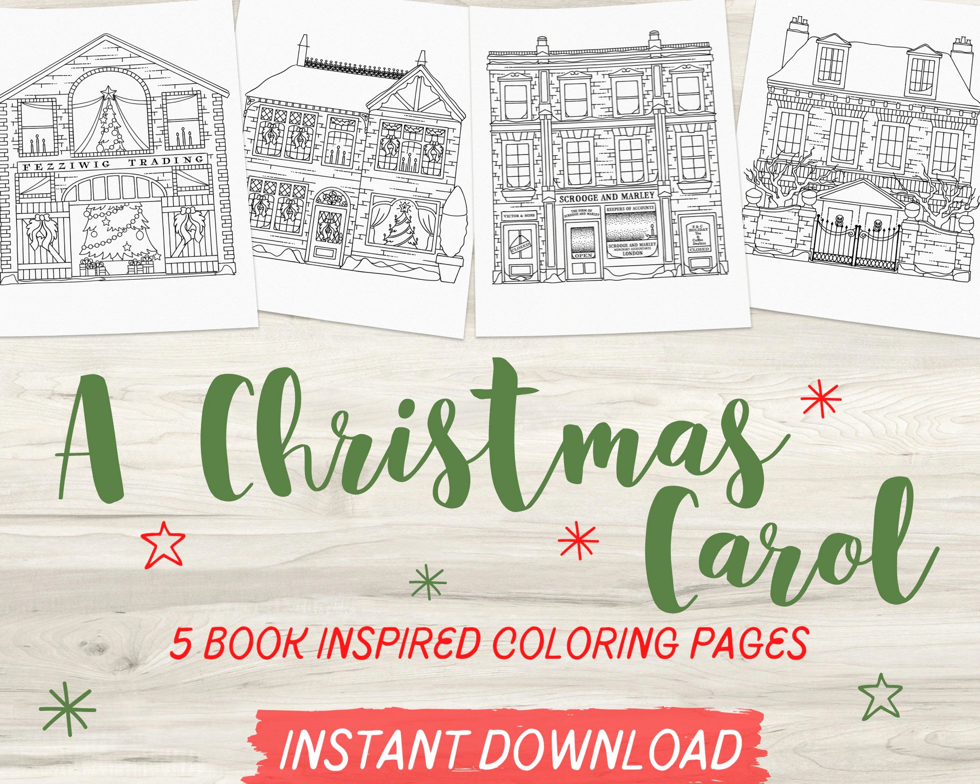 A Christmas Carol Inspired Coloring Page Bookcoloring Page Adult Coloring Page Instant Download PDF Coloring Page Bundle Holiday Etsy