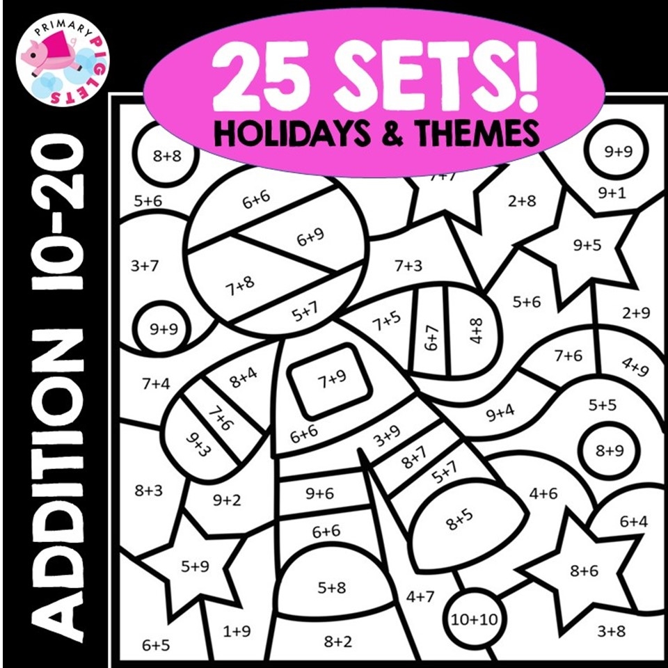 Addition Color By Code Addition Color By Number Addition To 20 Addition Sums 10 20 Math Coloring Sheets Addition Facts Classful