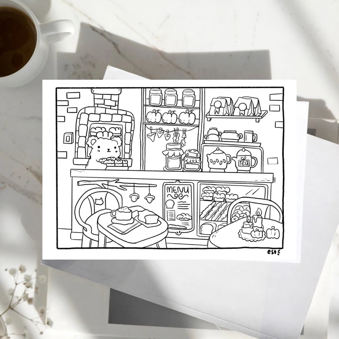 Adult Coloring Page Cozy Bear Cafe Etsy Adult Coloring Page Cozy Bear Cafe Etsy