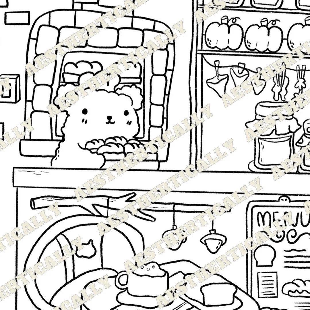 Adult Coloring Page Cozy Bear Cafe Etsy Adult Coloring Page Cozy Bear Cafe Etsy