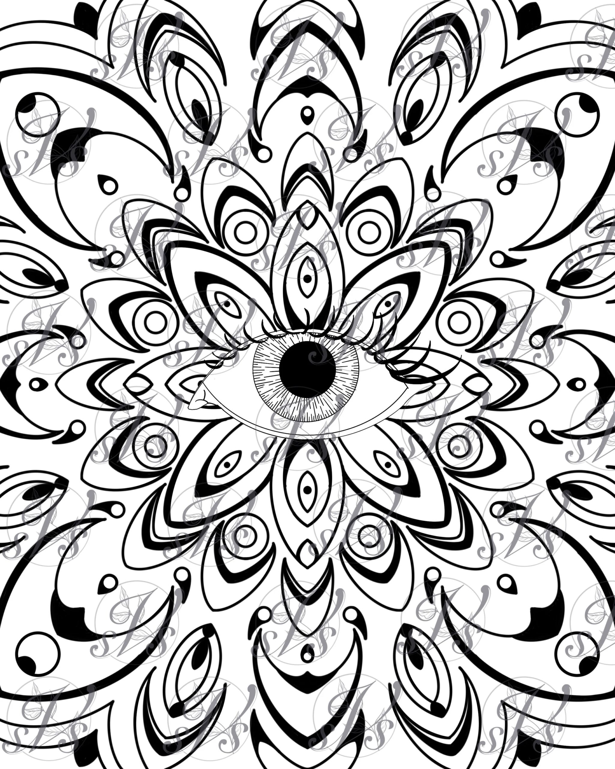 Adult Coloring Page Eye Mandala Etsy