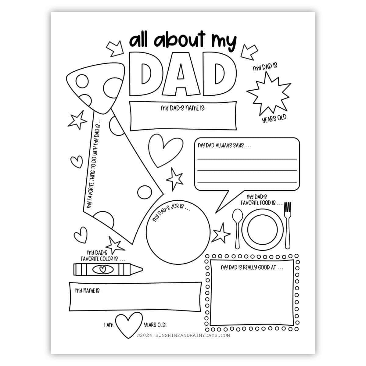 All About My Dad Coloring Page Sunshine And Rainy Days
