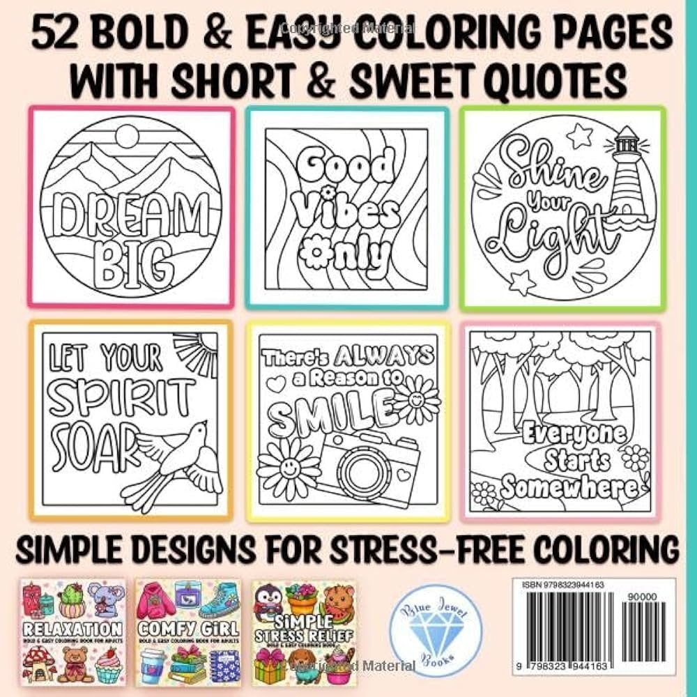 Amazon Bold And Easy Inspirational Coloring Book Simple Large Print Motivational Quotes For Adults Women Teens Kids And Seniors For Relaxation And Stress Relief 9798323944163 BJB Publishing Blue Jewel Books Books Amazon Bold And Easy Inspirational Coloring Book Simple Large Print Motivational Quotes For Adults Women Teens Kids And Seniors For Relaxation And Stress Relief 9798323944163 BJB Publishing Blue Jewel Books Books