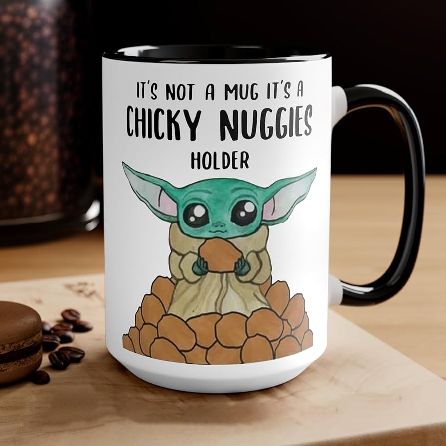 Amazon Switzer Kreations BabyYoda Coffee Mug Its Chicky Nuggies Mug Grogu Coffee Mug Chicken Nuggets Holder The Mandalorian Funny Novelty Ceramic 15 Oz Black Handle Home Kitchen