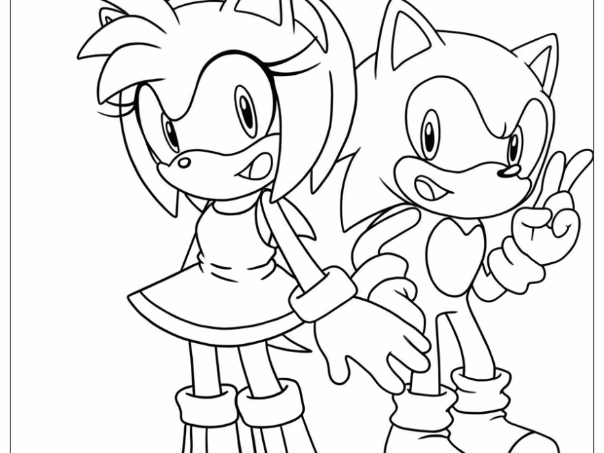 Amy Rose With Sonic Coloring Page Free PDF PNG Printable