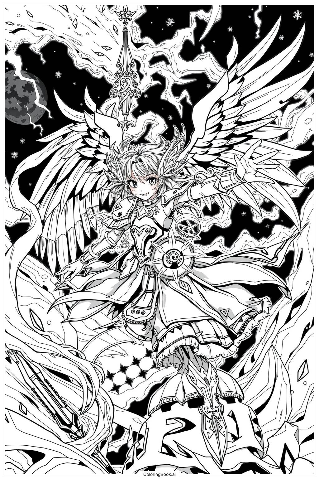 Anime Angel Warrior Battle Coloring Page Free PDF PNG Printable Anime Angel Warrior Battle Coloring Page Free PDF PNG Printable