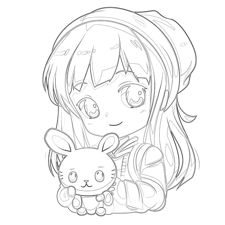 Anime Girl With Toy Rabbit Coloring Pages Mimi Panda