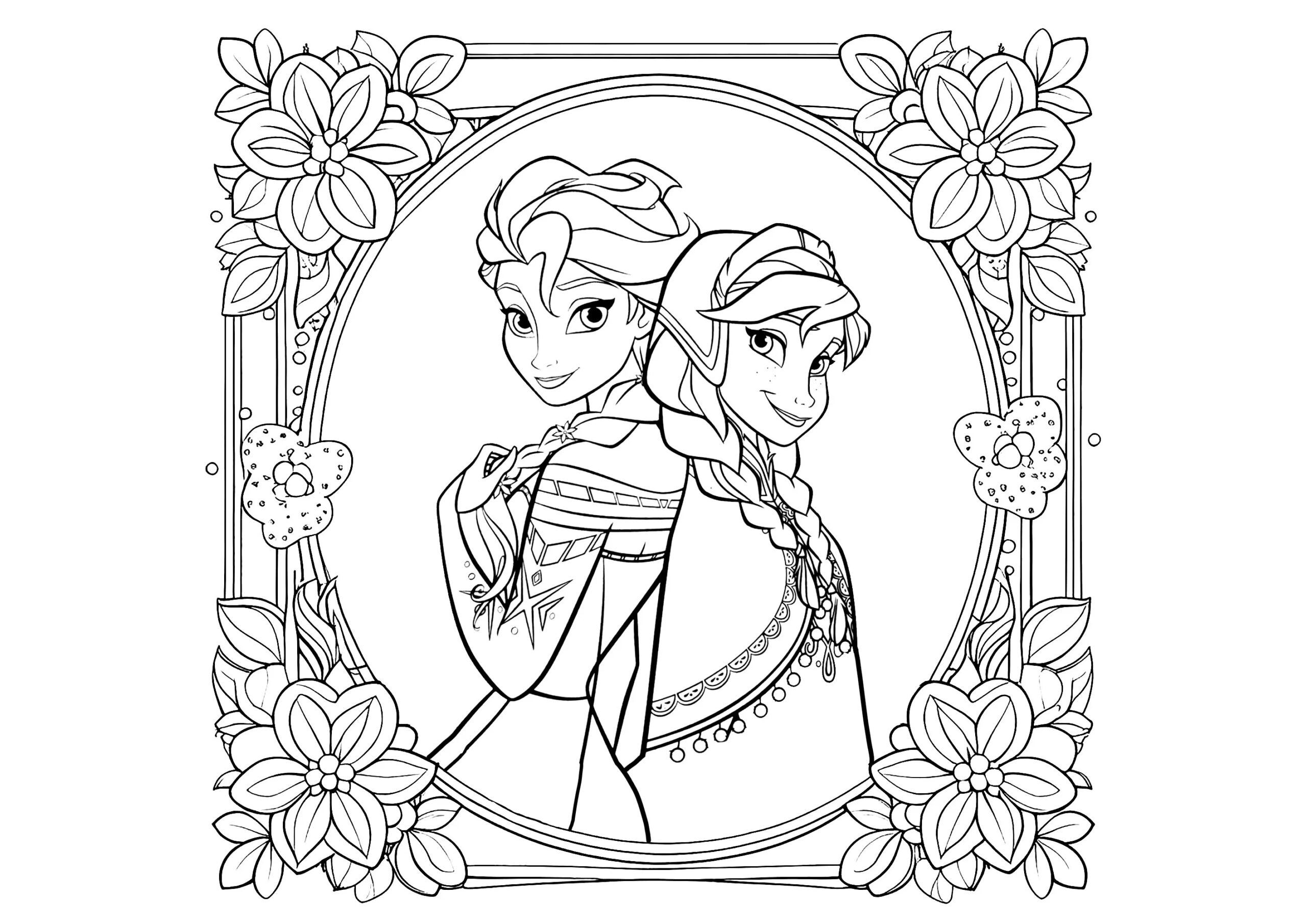 Anna And Elsa In A Flowery Setting Images Tagged Anna Coloring Pages