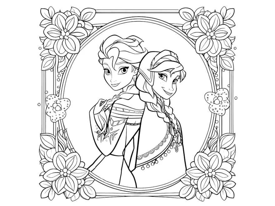 Anna And Elsa In A Flowery Setting Images Tagged elsa Coloring Pages