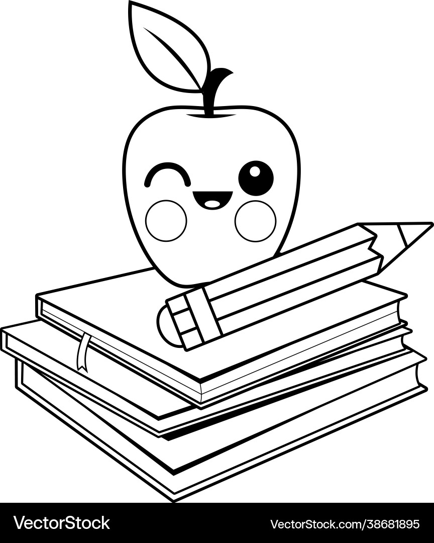 Apple Books And Pencil Coloring Page Royalty Free Vector Apple Books And Pencil Coloring Page Royalty Free Vector