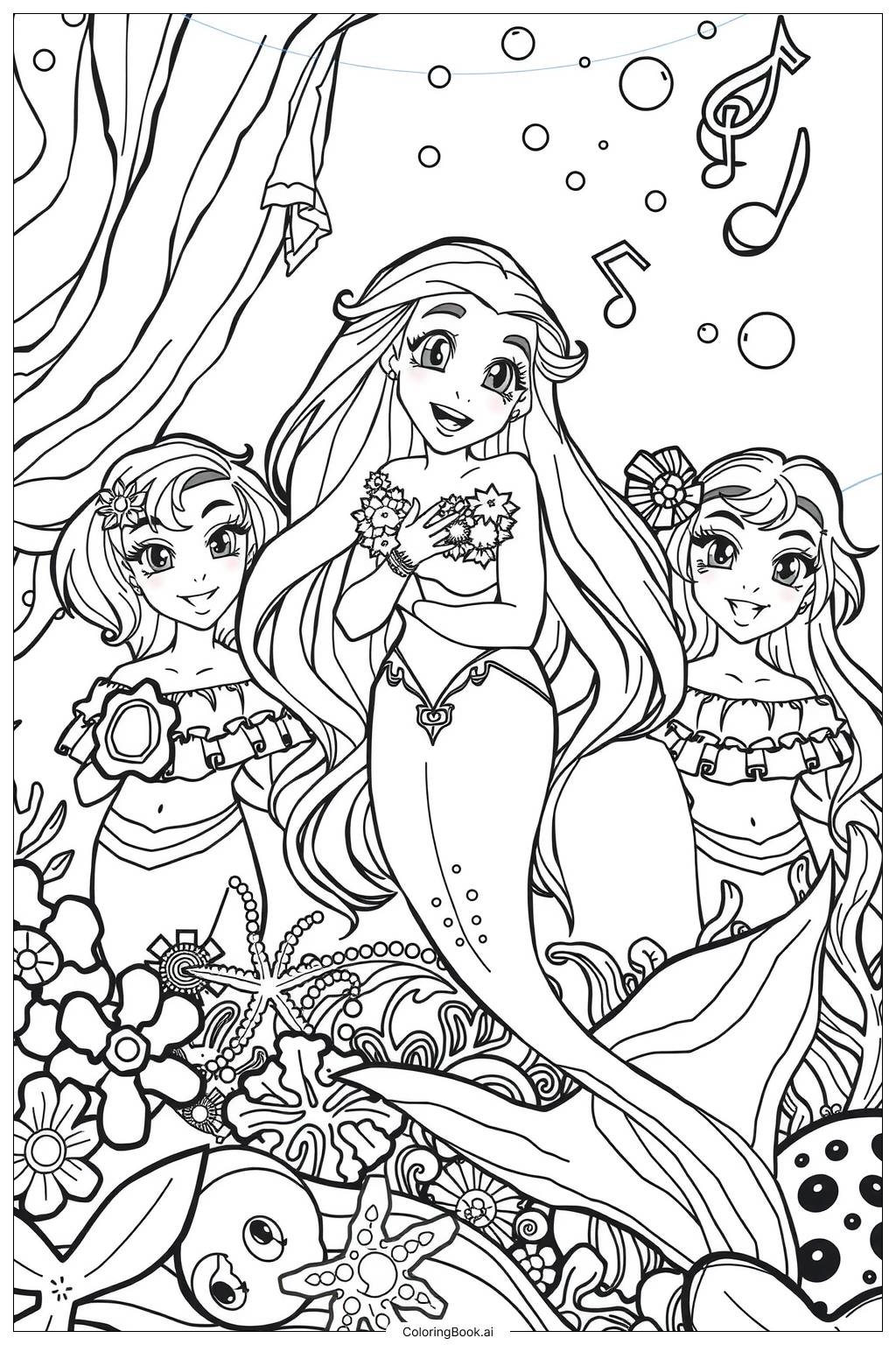Ariel And Sisters Singing Together 2 Coloring Page Free PDF PNG Printable Ariel And Sisters Singing Together 2 Coloring Page Free PDF PNG Printable