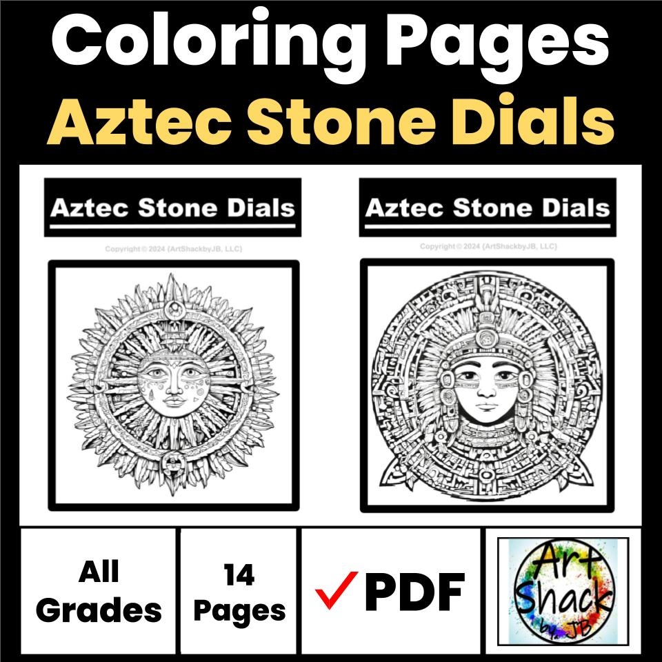 Aztec Stone Dial Coloring Pages 14 Pages Classful