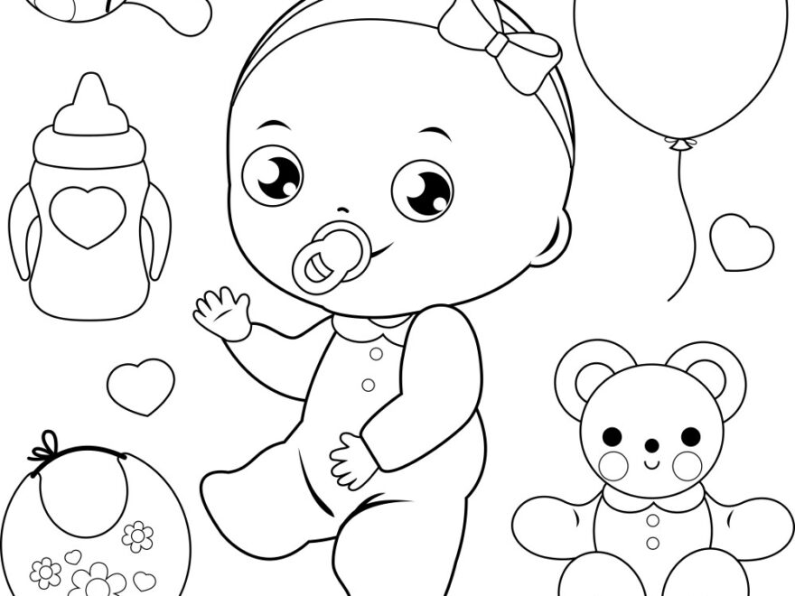 Baby Girl Set Coloring Page Royalty Free Vector Image