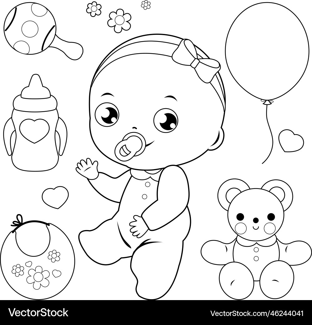 Baby Girl Set Coloring Page Royalty Free Vector Image