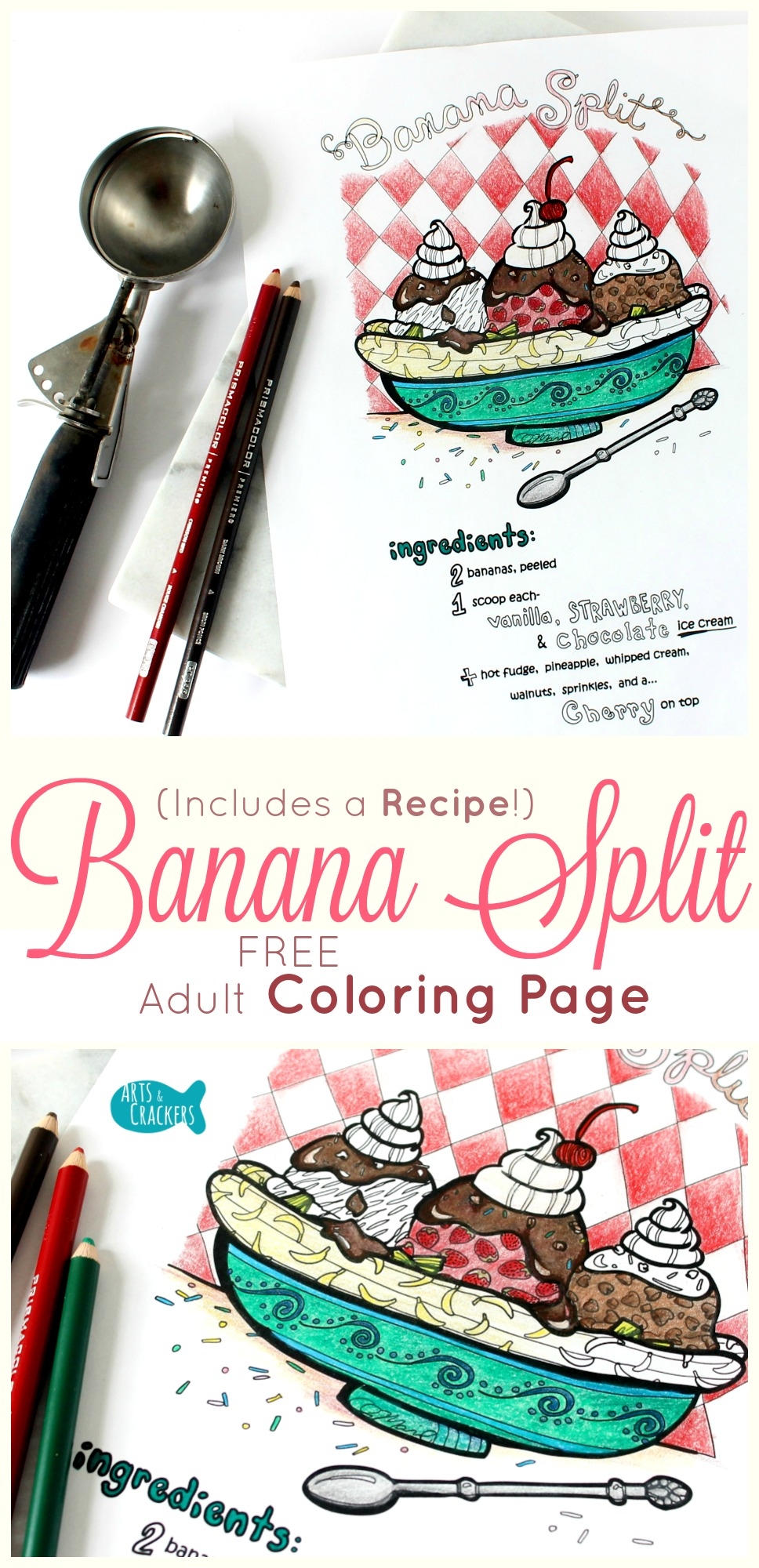 Banana Split Recipe Adult Coloring Page Banana Split Recipe Adult Coloring Page