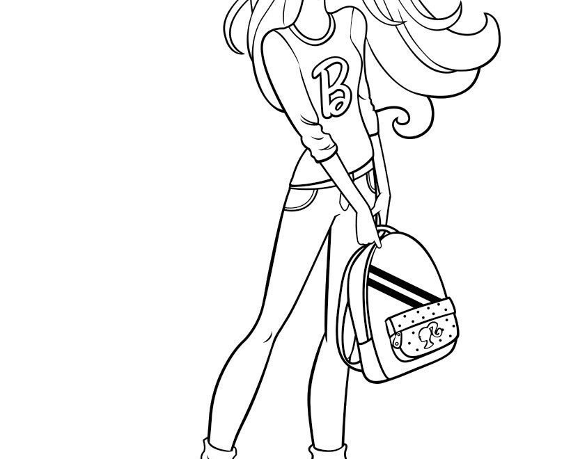 Barbie With Her School Backpack Coloring Pages Hellokids