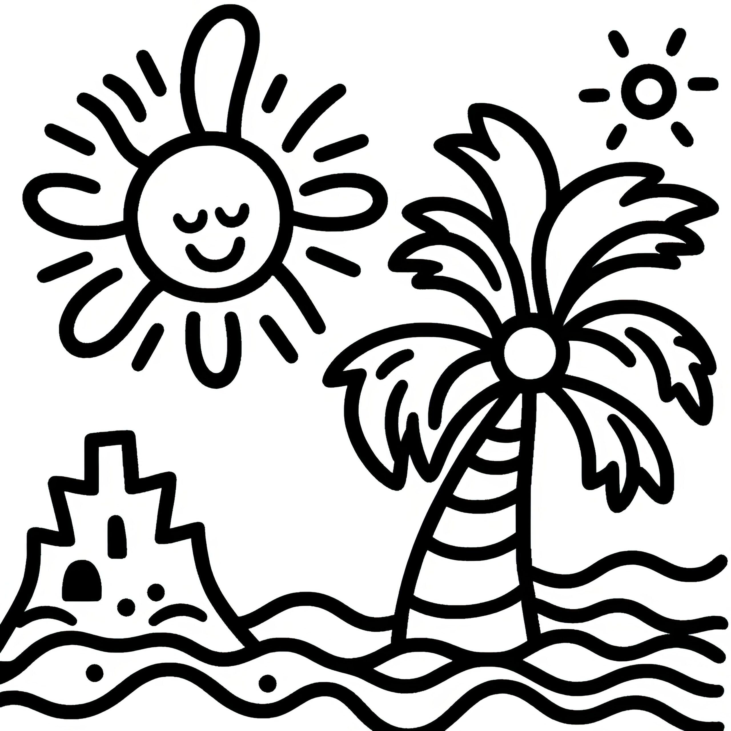 Beach Palm Tree Sun And Sandcastle Simple Coloring Template For Download Free Beach Palm Tree Sun And Sandcastle Simple Coloring Template For Download Free