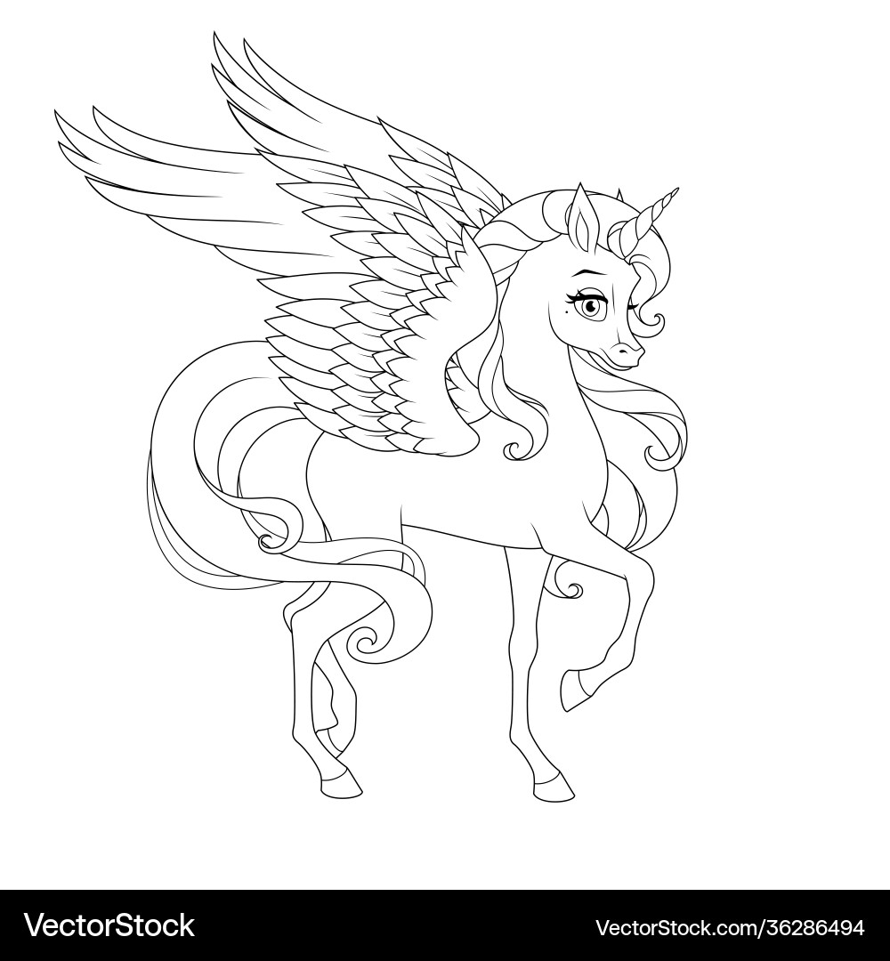 Beautiful Unicorn With Wings Coloring Page Vector Image Beautiful Unicorn With Wings Coloring Page Vector Image