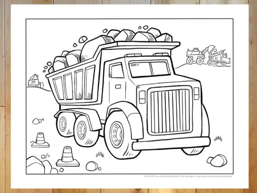 Big Construction Dump Truck Coloring Page Downloadable PDF File Etsy Israel