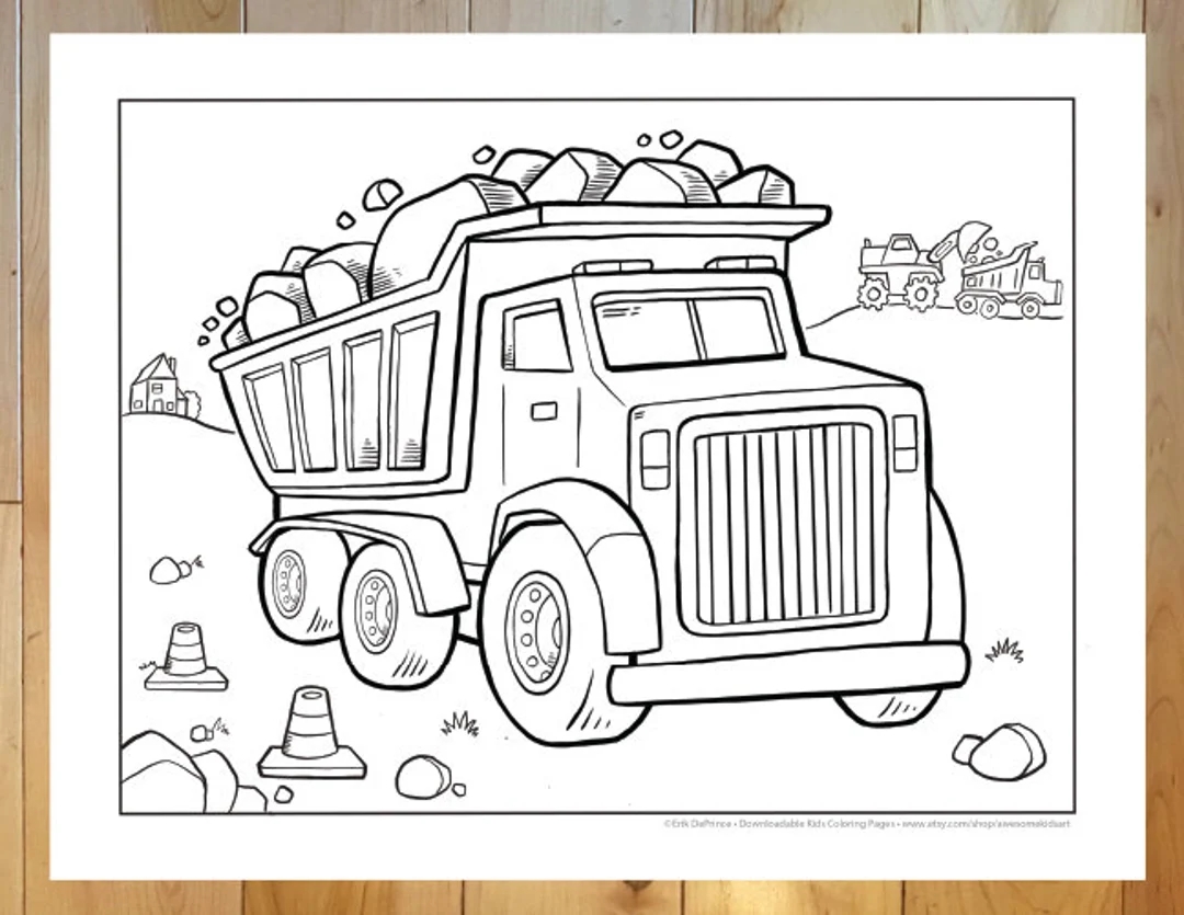 Big Construction Dump Truck Coloring Page Downloadable PDF File Etsy Israel Big Construction Dump Truck Coloring Page Downloadable PDF File Etsy Israel