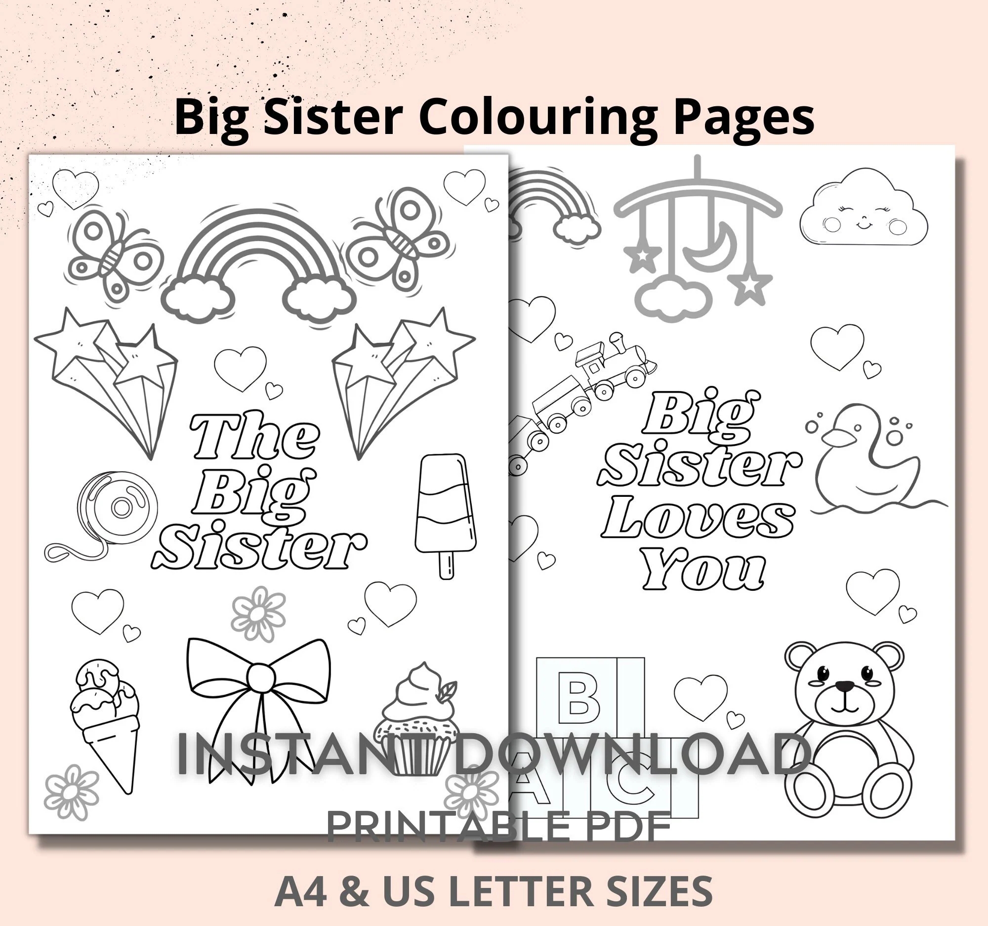 Big Sister Colouring Pages Set Of 2 Printable Sheets For Children New Baby Sibling Keepsake Gift Coloring Page Instant Download Etsy