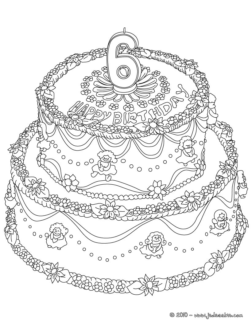 Birthday Cake 6 Years Coloring Pages Hellokids