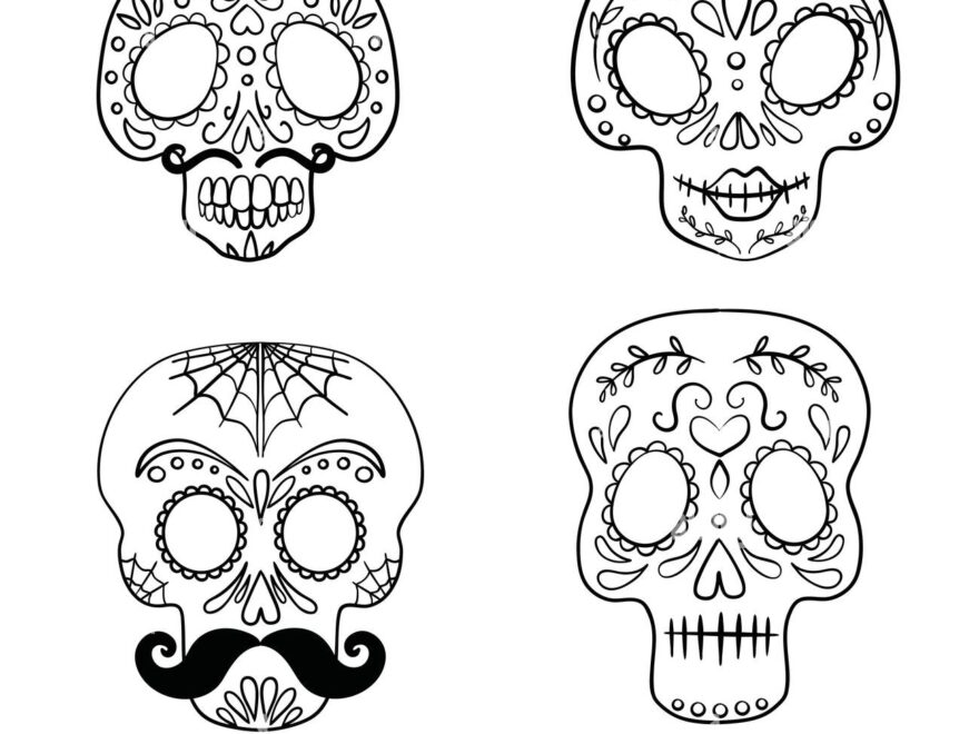Black And White Mexican Sugar Skull Coloring Page Line Art Set Stock Vector Image Art Alamy
