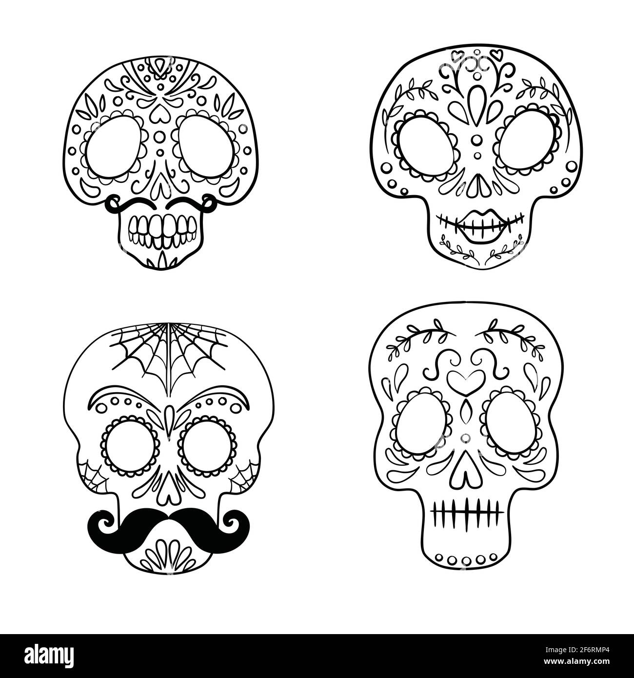 Black And White Mexican Sugar Skull Coloring Page Line Art Set Stock Vector Image Art Alamy Black And White Mexican Sugar Skull Coloring Page Line Art Set Stock Vector Image Art Alamy
