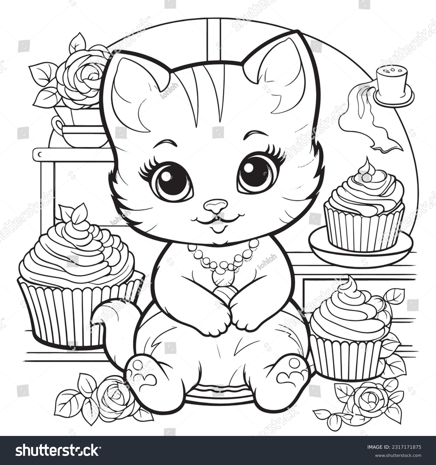 Black White Coloring Pages Kids Kitty Stock Vector Royalty Free 2317171875 Shutterstock