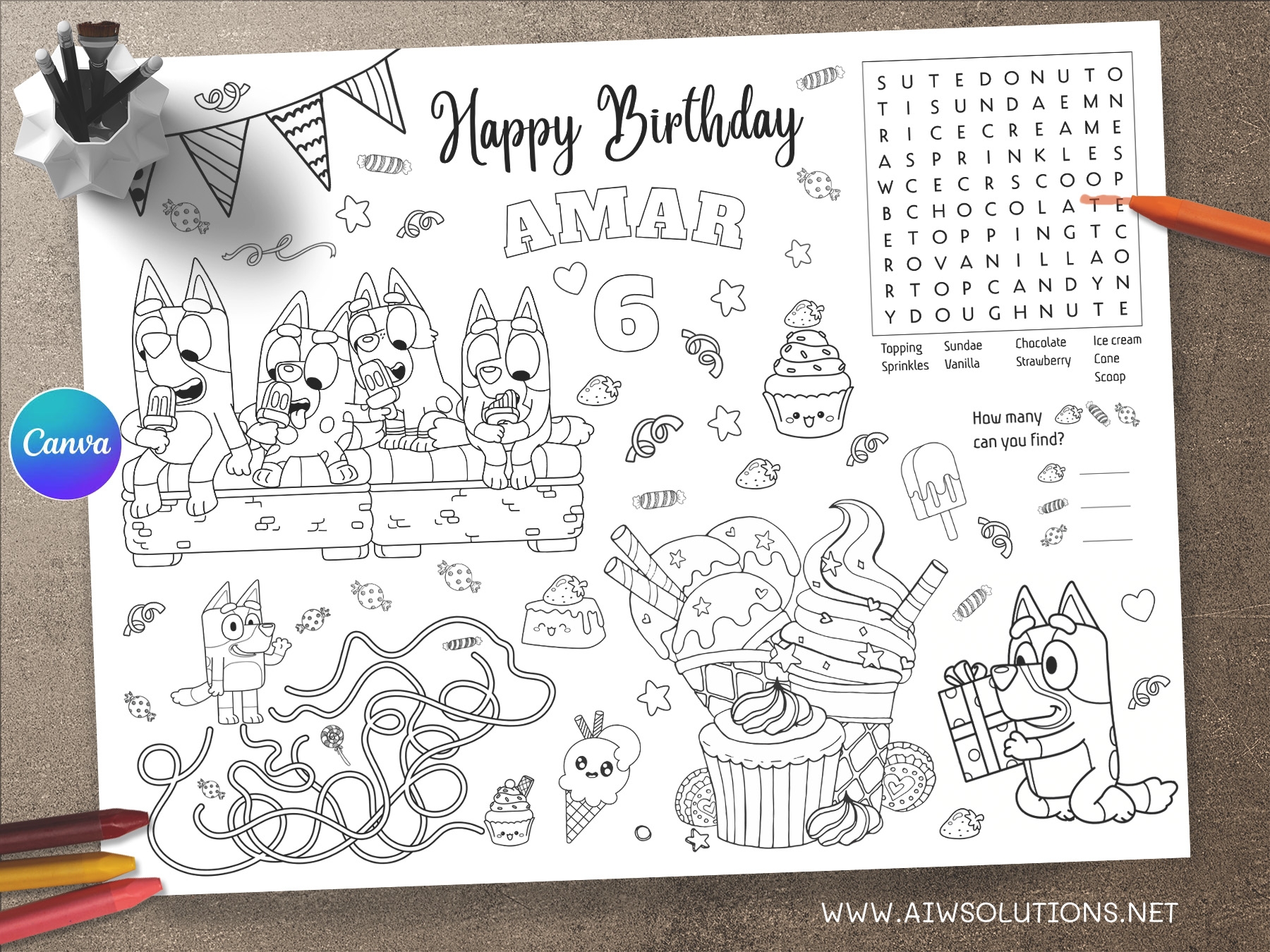 Bluey Birthday Activity Coloring Page Bluey Ice Cream Coloring Placemat Bluey Birthday Party Activity Kids Coloring Page ID08 Aiwsolutions Bluey Birthday Activity Coloring Page Bluey Ice Cream Coloring Placemat Bluey Birthday Party Activity Kids Coloring Page ID08 Aiwsolutions