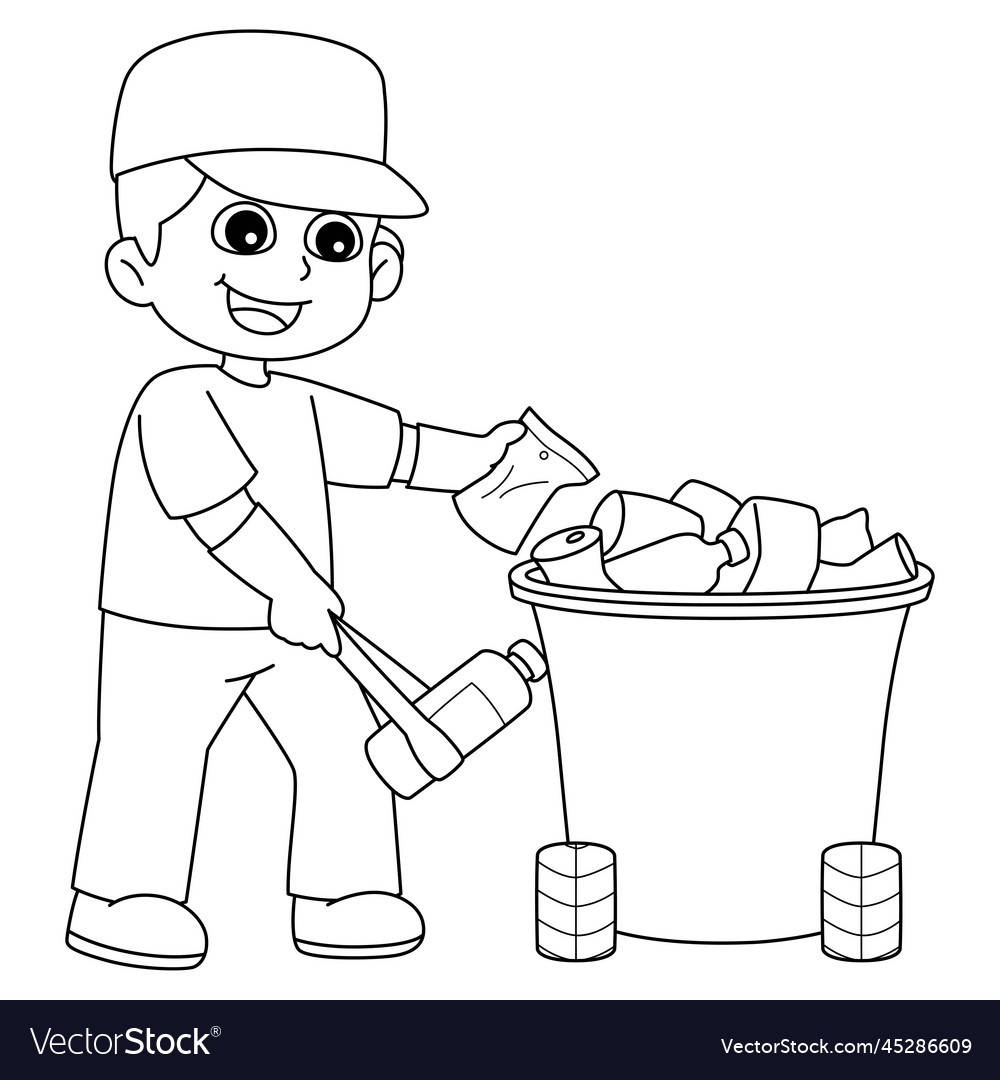 Boy Picking Up Litter Isolated Coloring Page Vector Image Boy Picking Up Litter Isolated Coloring Page Vector Image