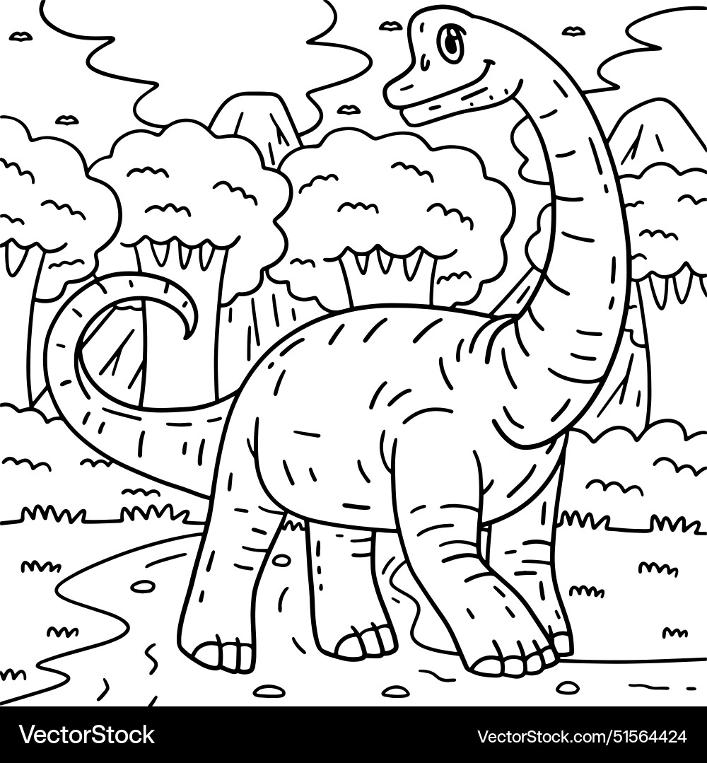 Brachiosaurus Dinosaur Coloring Page For Kids Vector Image Brachiosaurus Dinosaur Coloring Page For Kids Vector Image