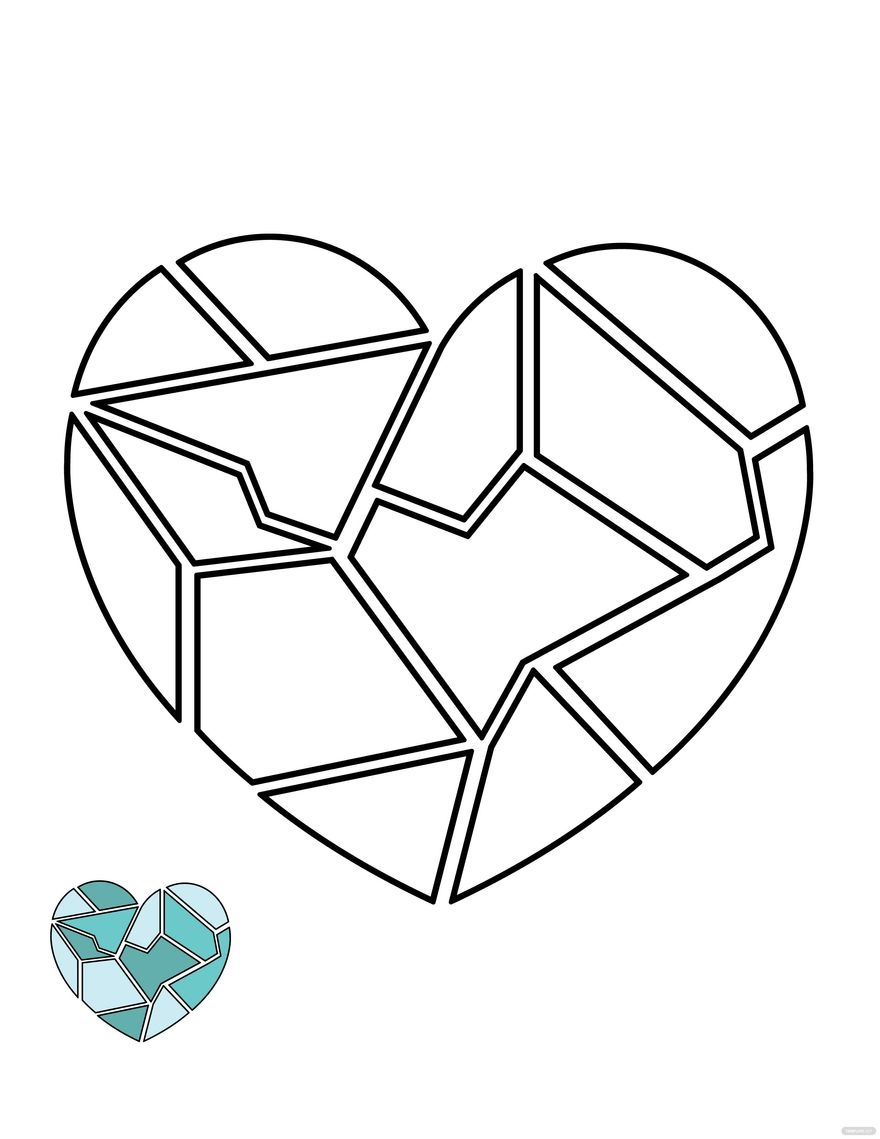 Broken Glass Heart Coloring Page In PDF Download Template
