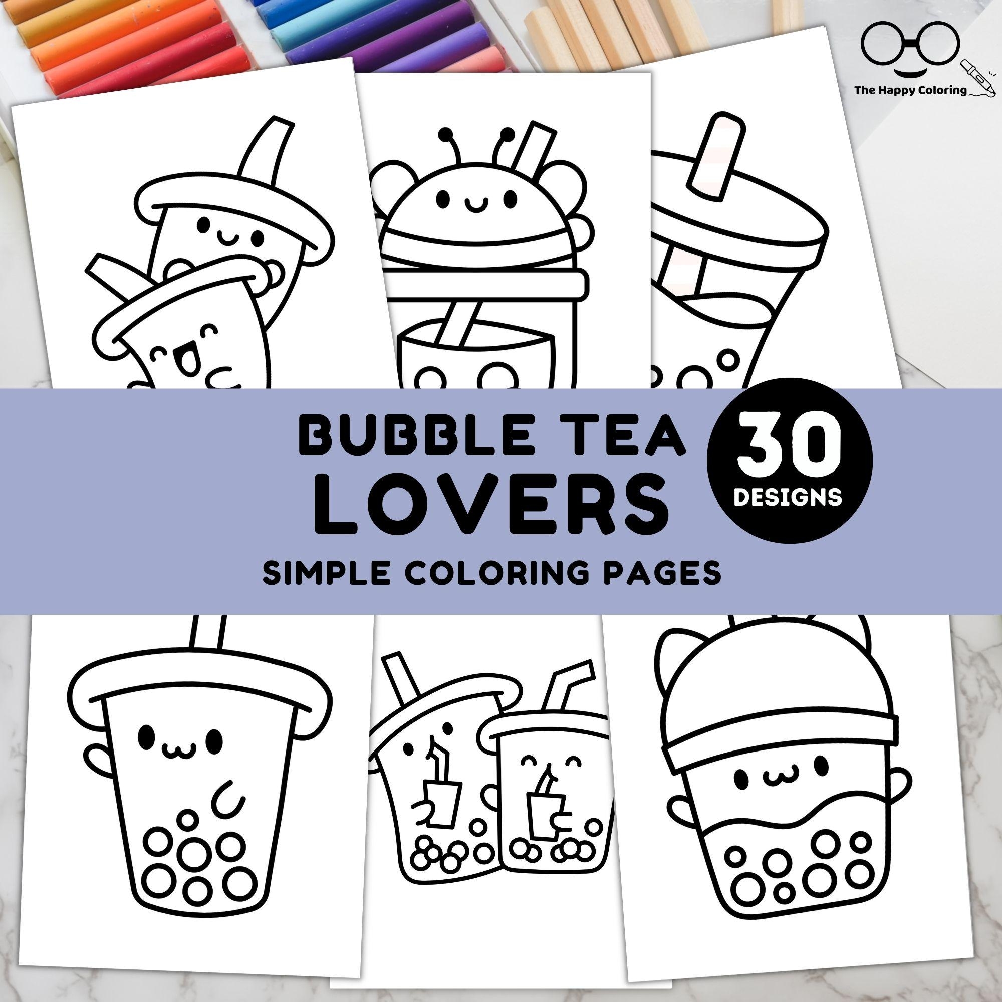 Kawaii Cute Boba Tea Coloring Pages