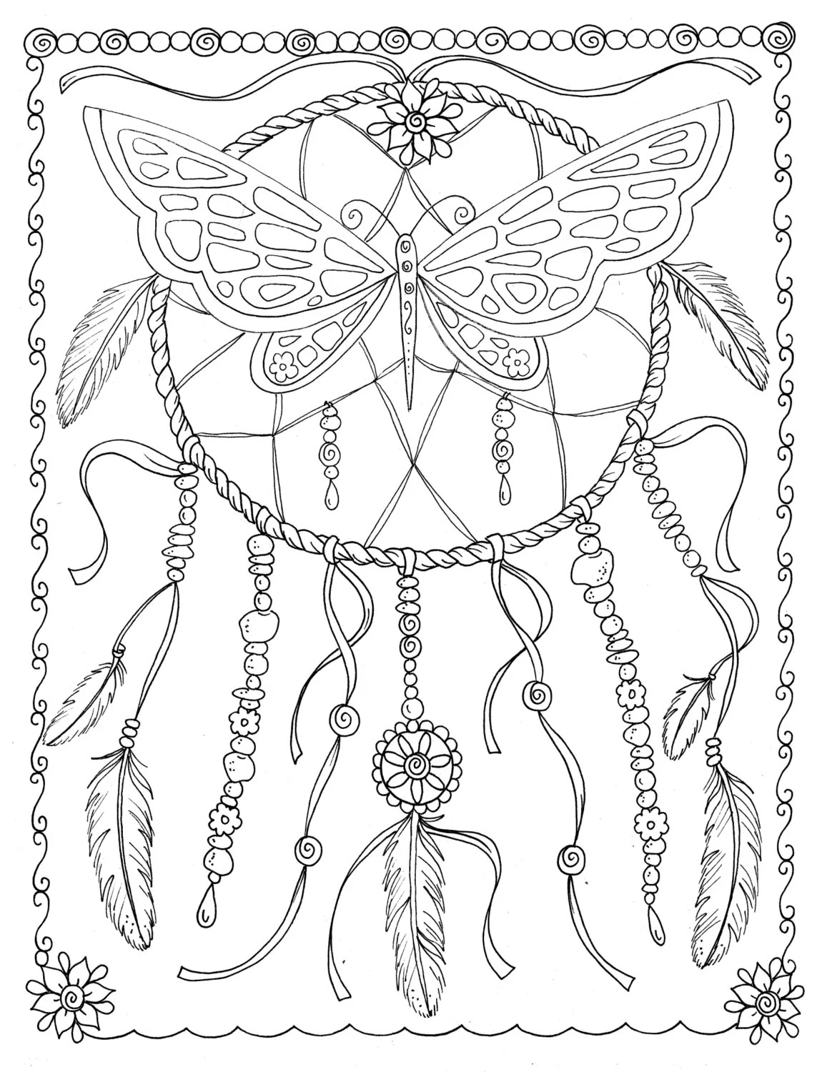Butterfly Dreamcatcher Coloring Page Instant Download Digital File Stamp Adult Coloring digi File fantasy butterflies Etsy