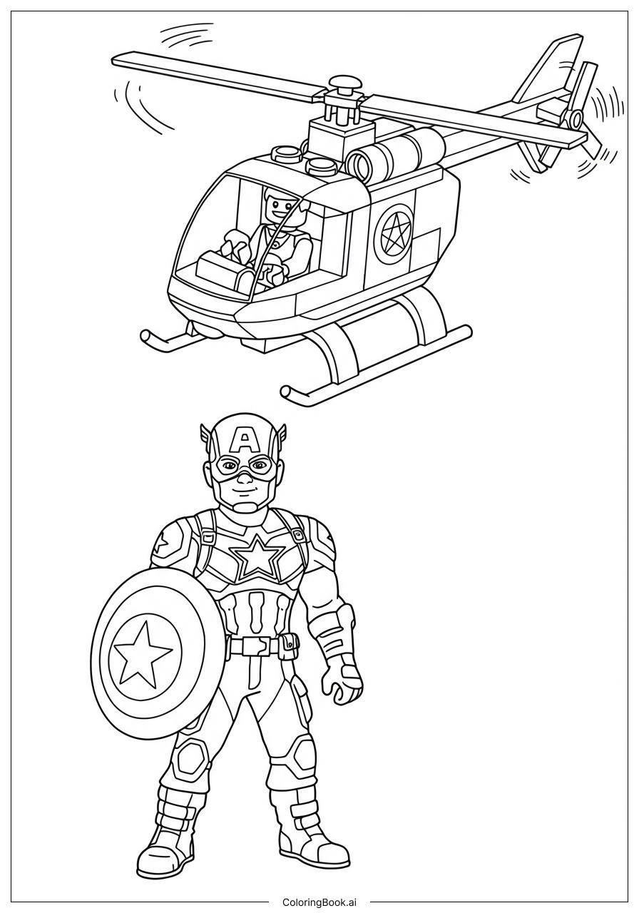 Captain America Lego Helicopter Rescue Coloring Page Free PDF PNG Printable Captain America Lego Helicopter Rescue Coloring Page Free PDF PNG Printable