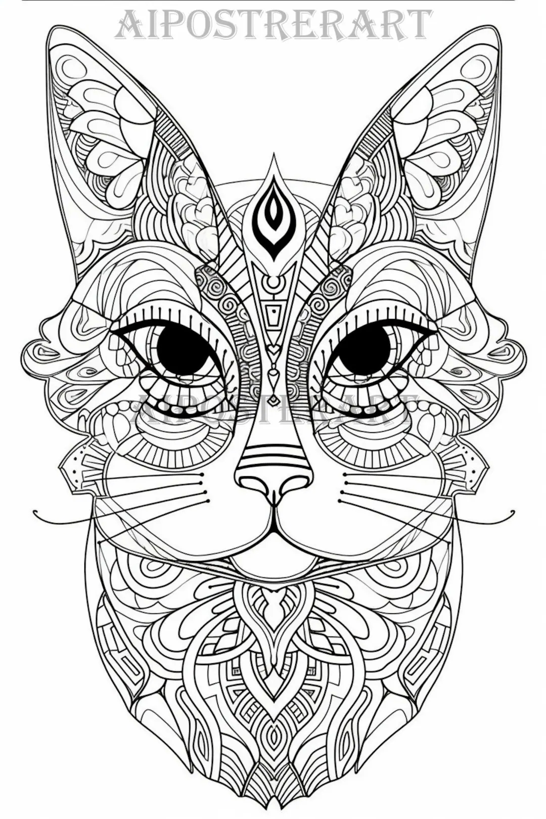 Cat Coloring Page For Adults Printable Adult Coloring Page Advanced Coloring Animal Coloring Digital File High Res 5376x8064 Pixels Etsy