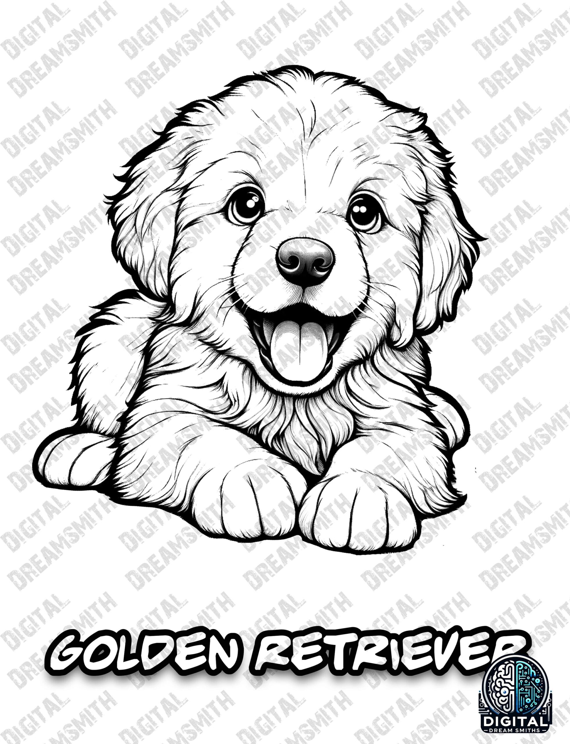 Charming Golden Retriever Puppy Coloring Page Printable PDF For All Ages Instant Download Etsy