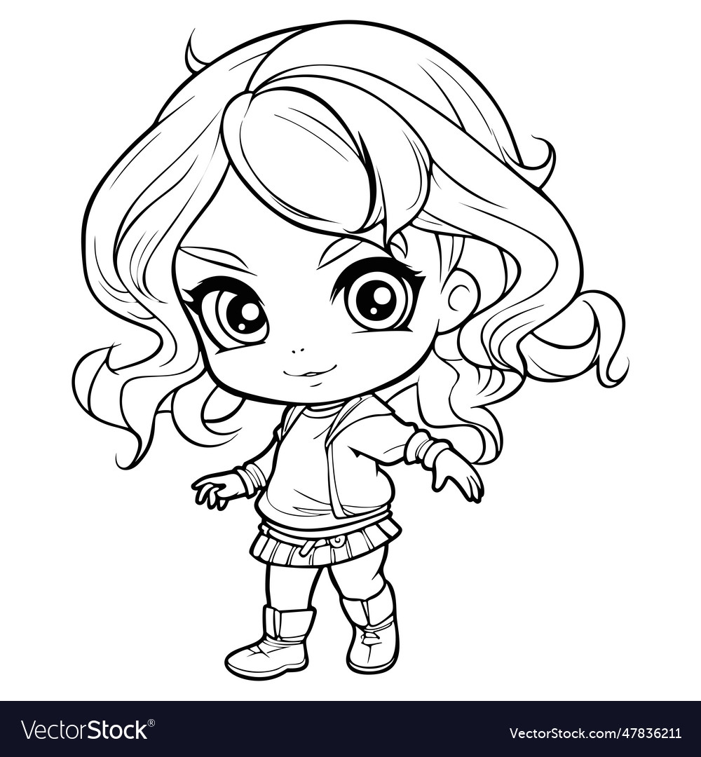 Chibi Girl Coloring Page Royalty Free Vector Image Chibi Girl Coloring Page Royalty Free Vector Image